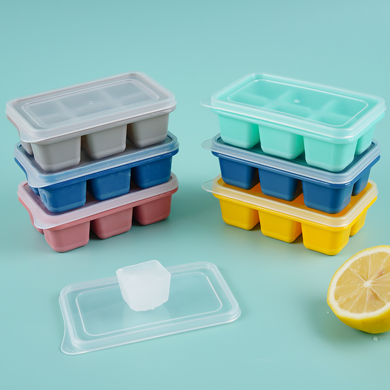Silicone Ice Cube Mould 6 Grids Soft Bottom Quick Freezer Fruit Ice Cube Maker Ice Tray with Lid Bar Kitchen Tools Summer Drink
