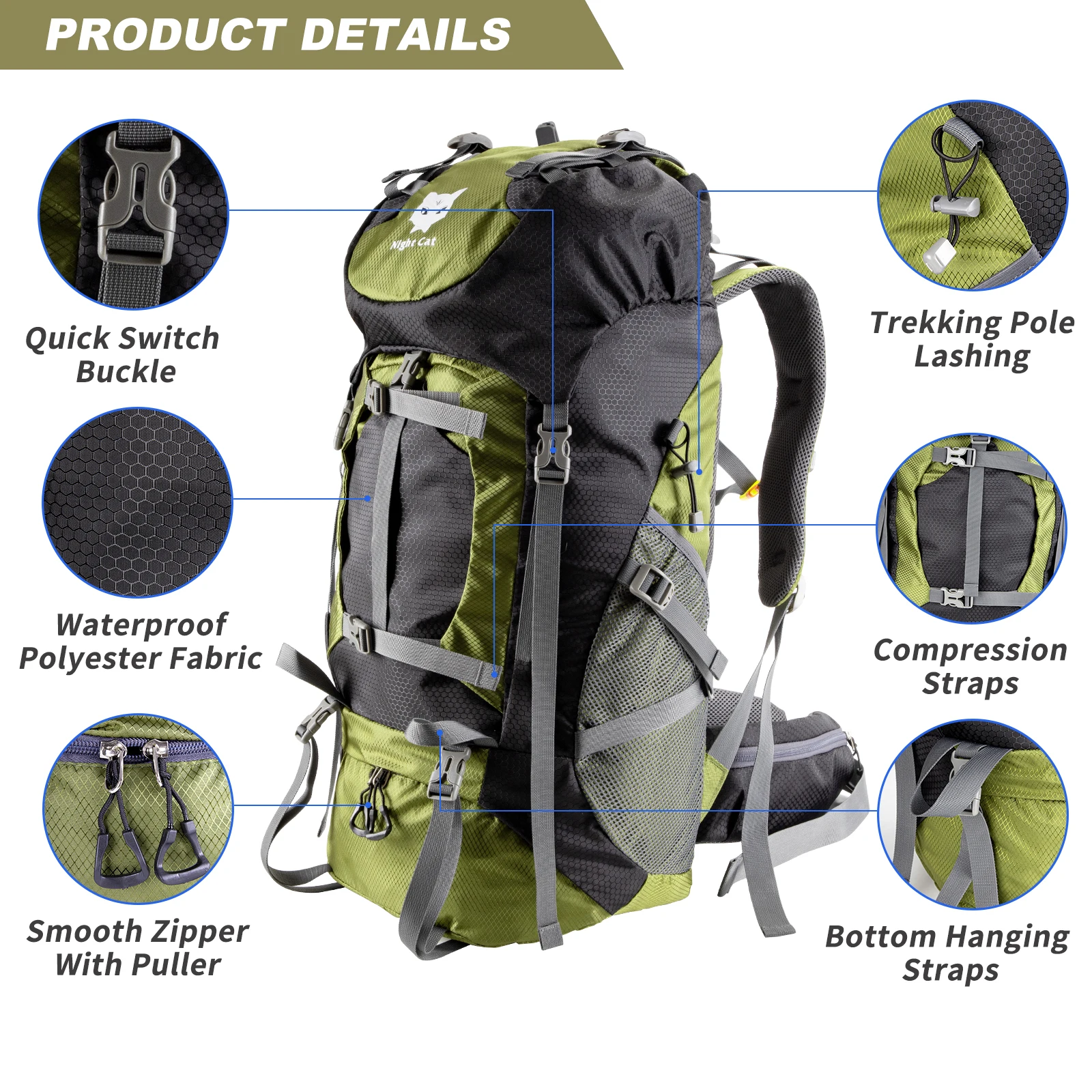 Hiking Backpacks 70L Camping Backpacking Packs for Men Women Lightweight Outdoor for Traveling, No Internal Frame