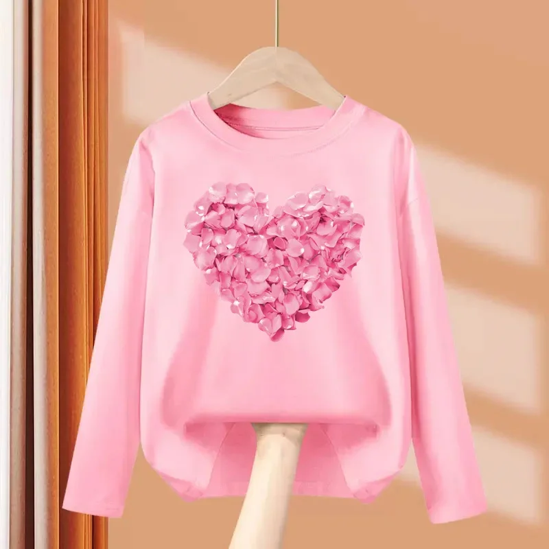 Girls' Heart Design Long-Sleeve Cotton Top