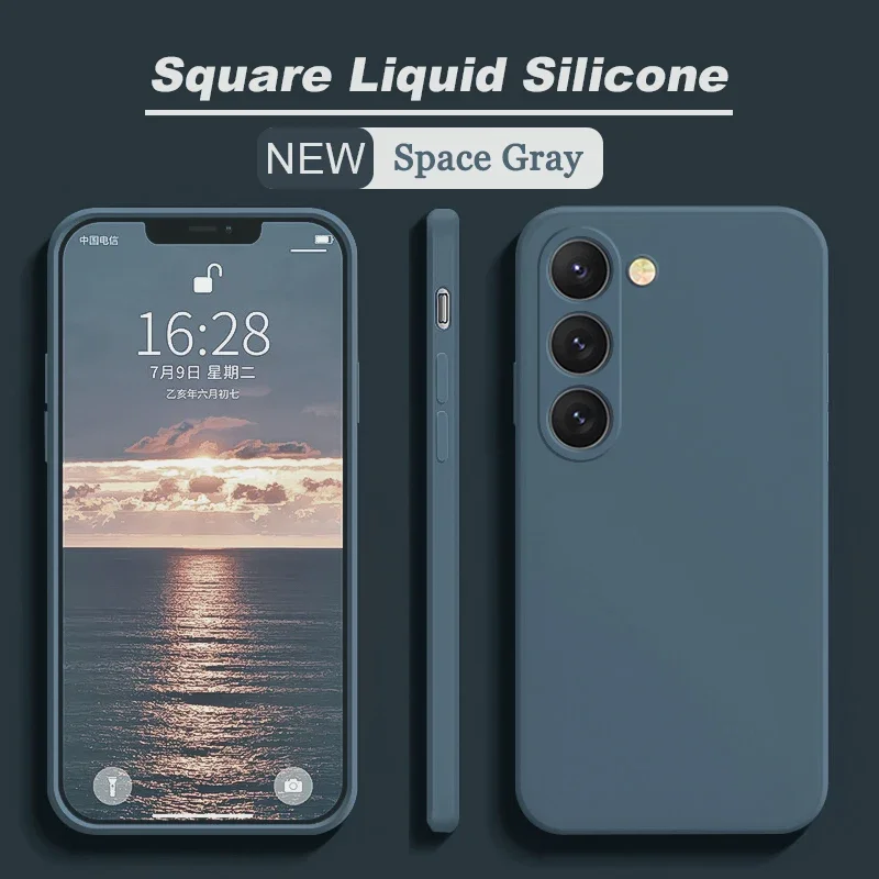thumbnail image 1 of Nueva funda cuadrada de silicona líquida para Samsung Galaxy S24 S23 S22 S21 S20 Ultra Plus FE A54 A53 A52 A73 5G 4G funda suave a prueba de golpes, 1 of 5