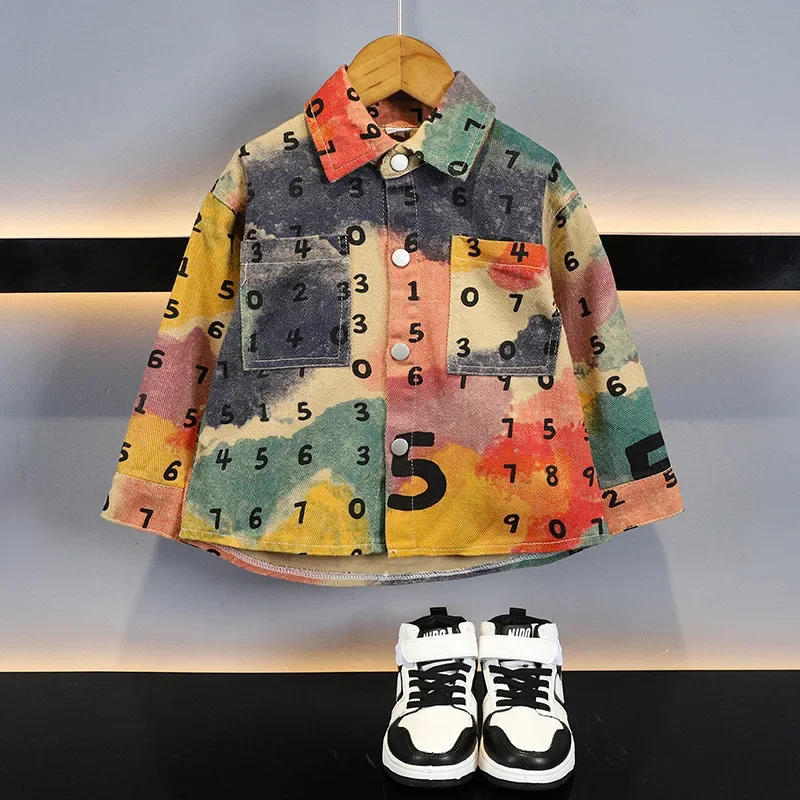 Boys Floral Shirt Autumn Outerwear Long Sleeve Trendy Top for Little Boys Spring Autumn Fashionable Children's Clothing