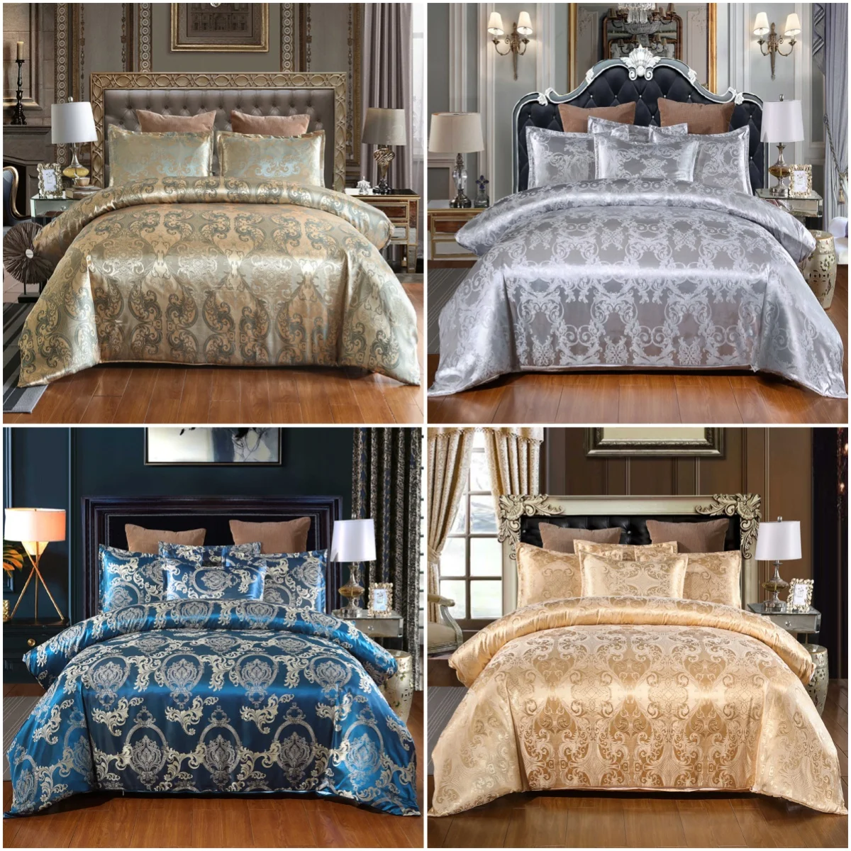 Satin Duvet Cover Size, Floral Jacquard Satin Duvet Cover Set 3 Piece Luxury Silk Like Bedding Comforter Cover Set Satin Duvet Cover Size, Floral Jacquard Satin Duvet Cover Set 3 Piece Luxury Silk Like Bedding Comforter Cover Set