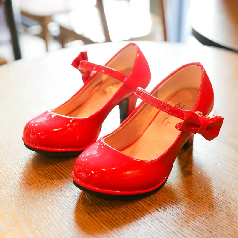 New Girls Leather Shoe Autumn Bowtie Sandals New Children Shoes High Heels Princess Sweet Sandals For Girls