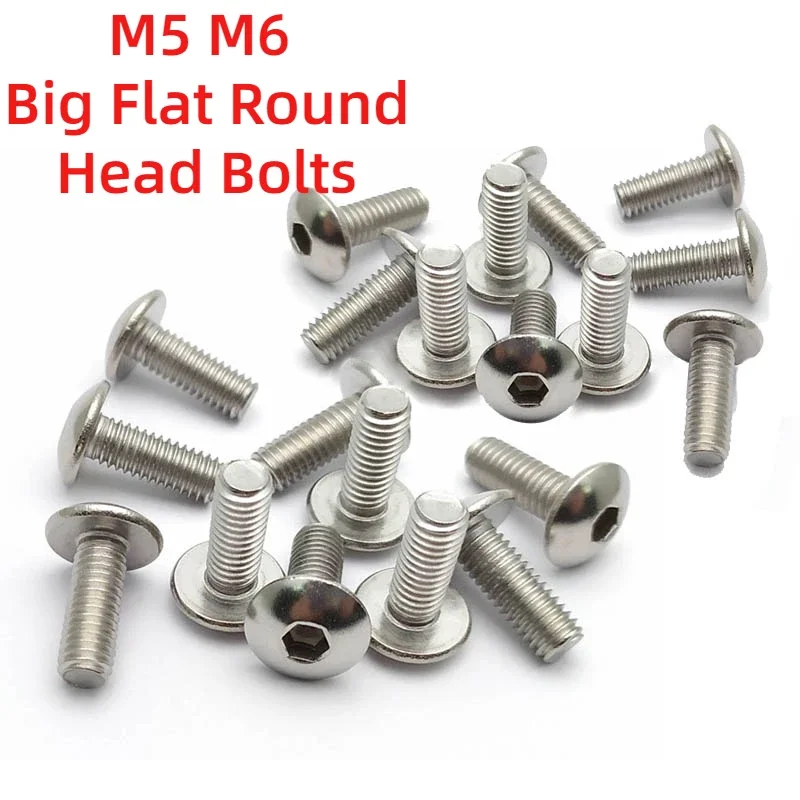 

40pcs Stainless Steel Big Flat Round Head Inner Hexagon Screw Bolt M6 6mm M5 5mm for Motorcycle Scooter ATV Moped Plastic Cover
