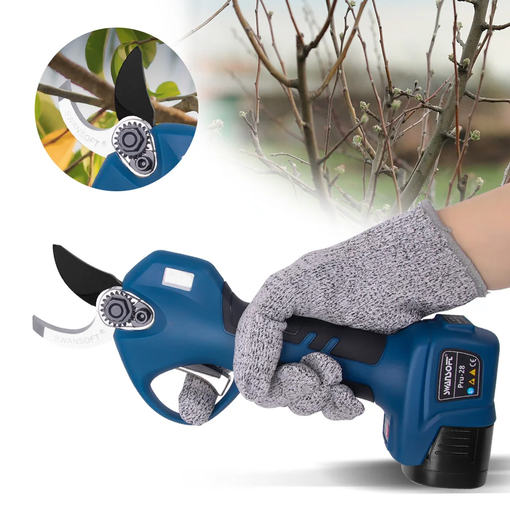 28mm LED screen progressive anti shearing hand electric pruning cutter fruit tree pruning cutter lithium battery cordless garden 6
