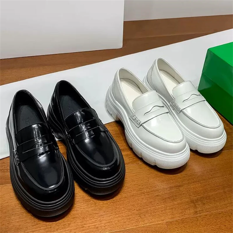 

New Luxury Design Black Loafers Women Height Increase Thick Sole Genuine Leather Shoes Female Fashion Dress Casual Sneakers 5A