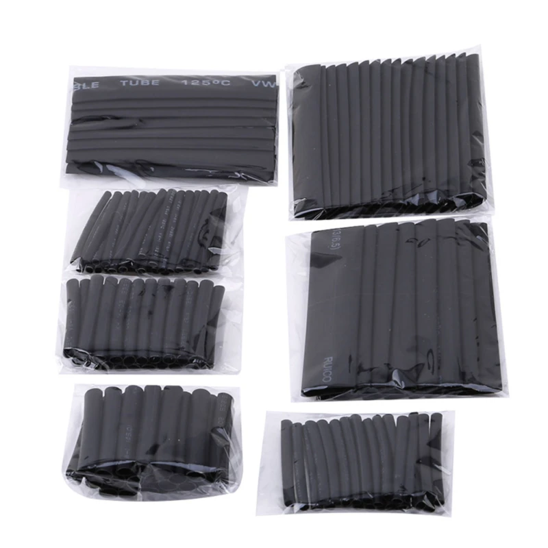 127pcs Black 7 Sizes Assorted Bagged flame-retardant Heat Shrinkable Tube Combination Sets Car Accessories