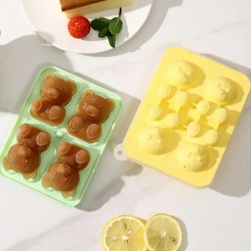 4 Grid 3D Little Bear Shape Silicone Ice Mold Little Bear Ice Block Mold Household Ice Cube Mold Kitchen Gadgets