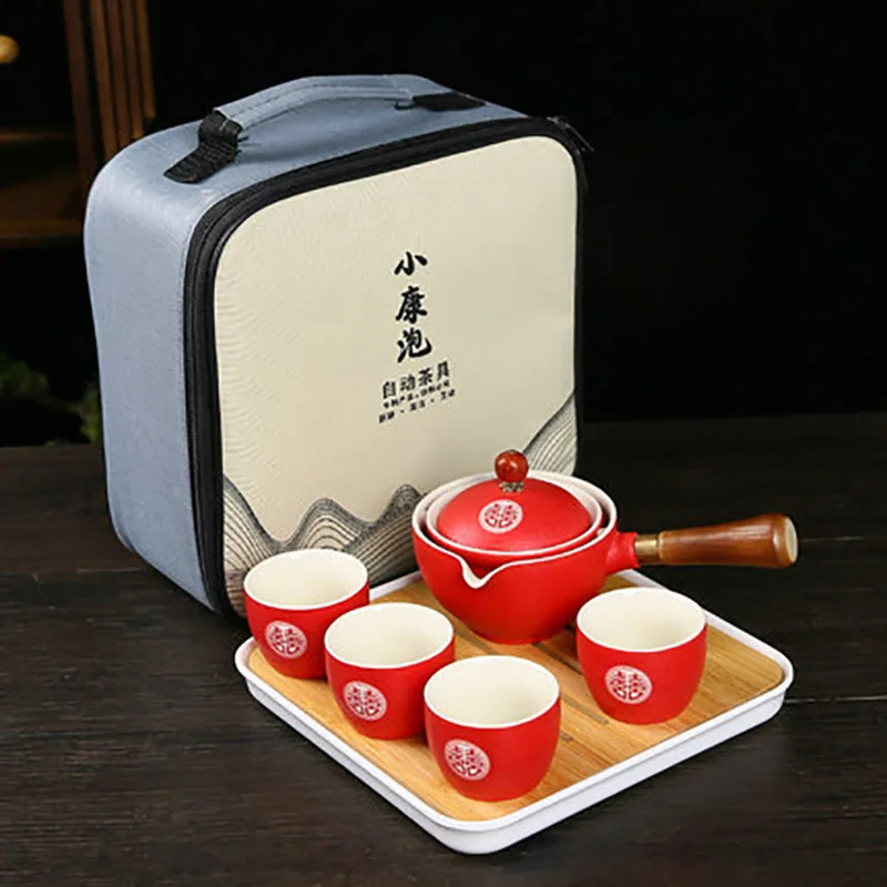 Chinese Style Portable Porcelain Tea Set, Ceramic Pot and Cup Infuser, Teapot Kettle, Double Happiness, Wedding Celebration