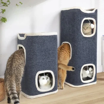 3-Tier Covered Cat Bed House with Soft Mat & Hanging Ball 1