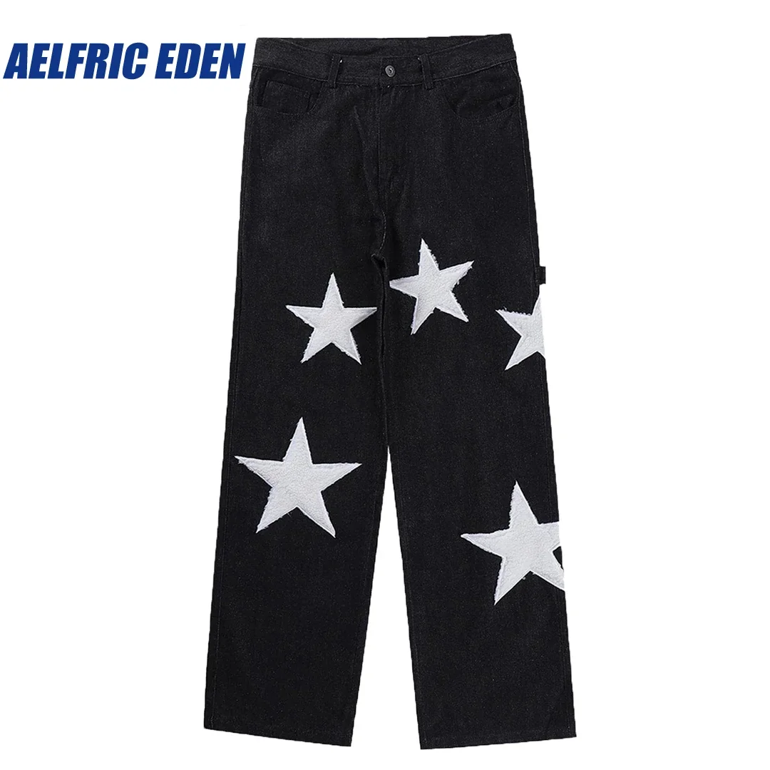 

Aelfric Eden Flocked Pentagram Jeans Punk Men Hip Hop Denim Pant Streetwear Vintage Harajuku Joggers Jeans Trousers Harem Pants