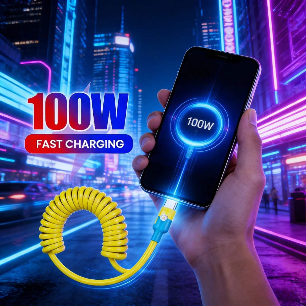 2026년 신제품 100W 스프링 데이터 케이블 리트랙터블 USB A to 타입 C 고속 충전 케이블 1.2M 짧은 USB 타입 C 케이블 휴대폰 노트북용