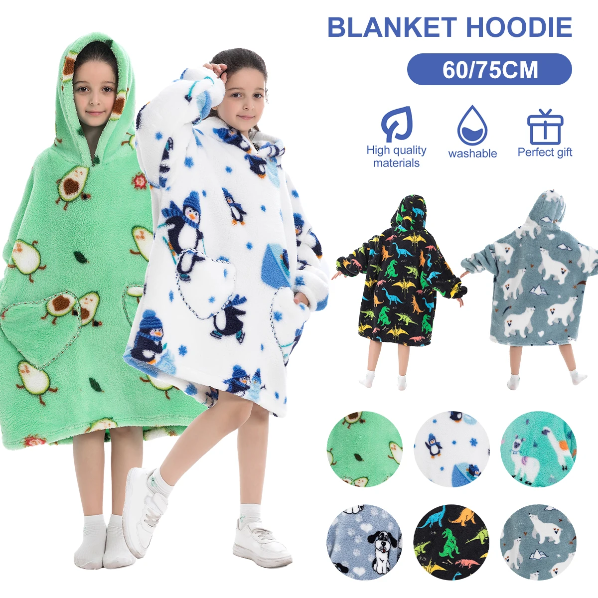 Kids Flannel Blanket Hoodie Pullovers Winter Kids Sleepwear Hoody