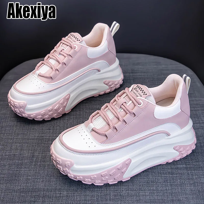 

Genuine Leather High Brand Mixed Color Comfy autumnPlatform Wedge Chunky Sneakers Autumn Vulcanize Shoes