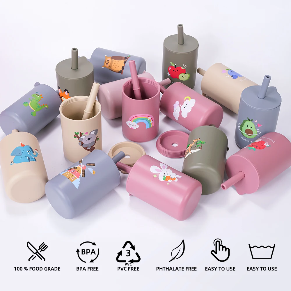 TYRY.HU Baby Feeding Straw Cup Baby Cartoon Learning Feeding Cup Food Grade Silicone Toddler Water Bottle Tableware BPA Free 3