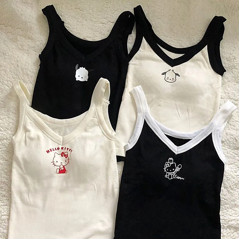 

Kawaii Sanrioed Strap Vest Pochacco Pompom Purin Cartoon Cute Girl Heart Winter Thickened Plush Warm Wool Top Gift for Girls