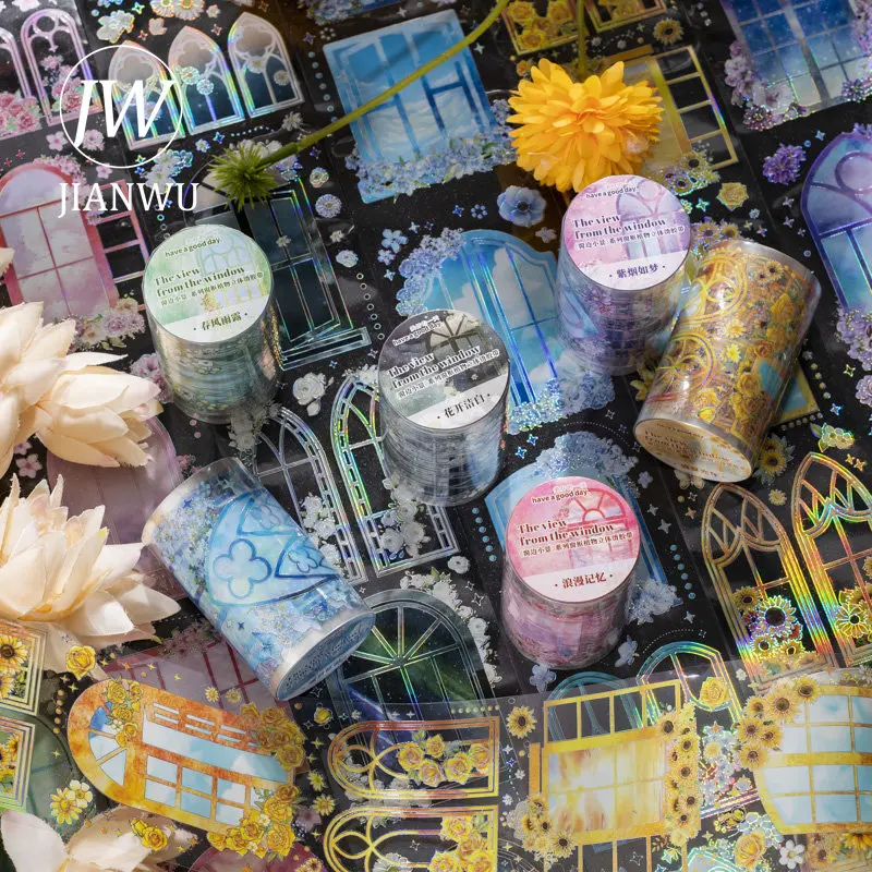 

JIANWU 65mm*200cm The View From The Window Series Window Flower Ironing PET Waterproof Tape Creative DIY Collage Deco Stationery