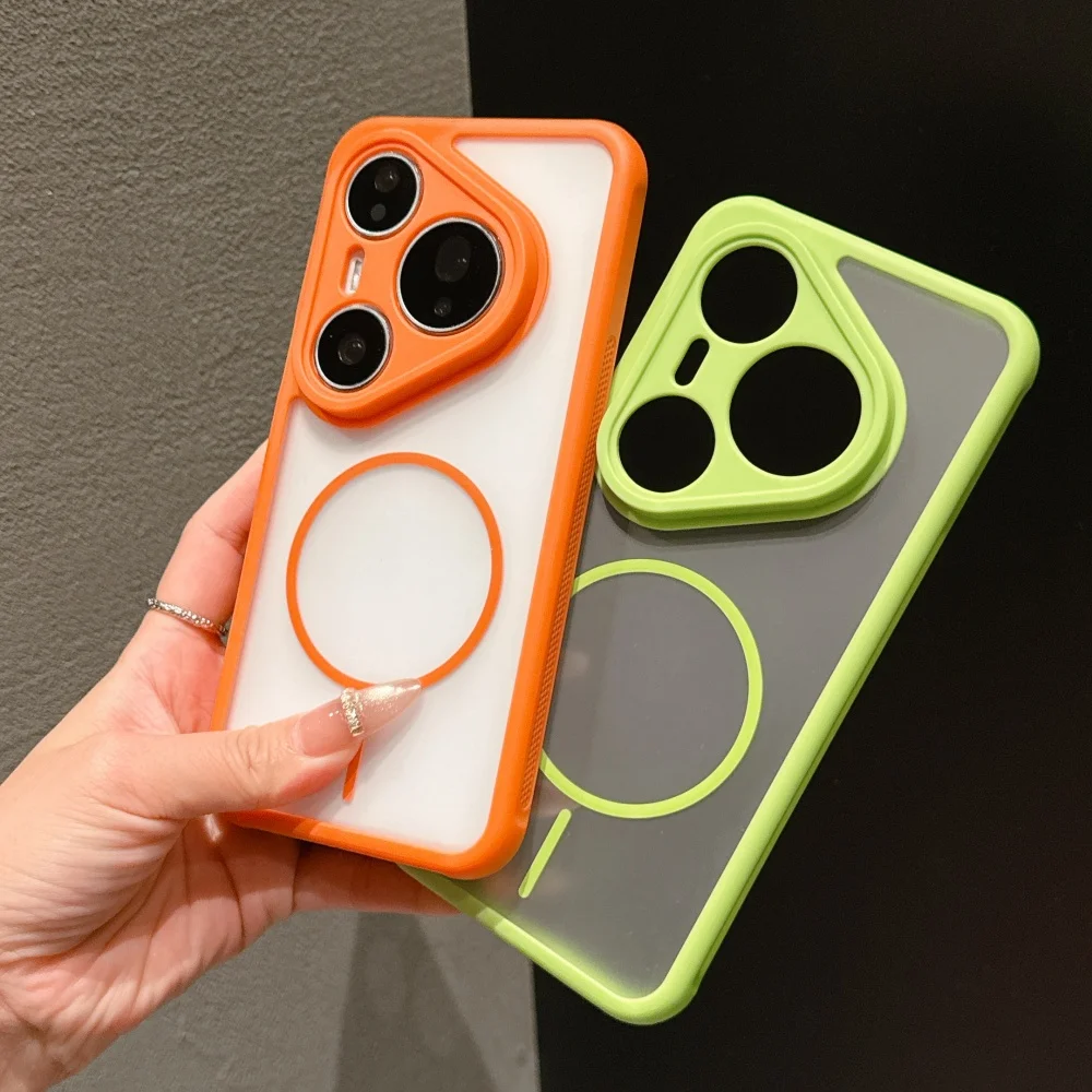 Shockproof Matte Hard Phone Case with Transparent Magnetic Back Cover