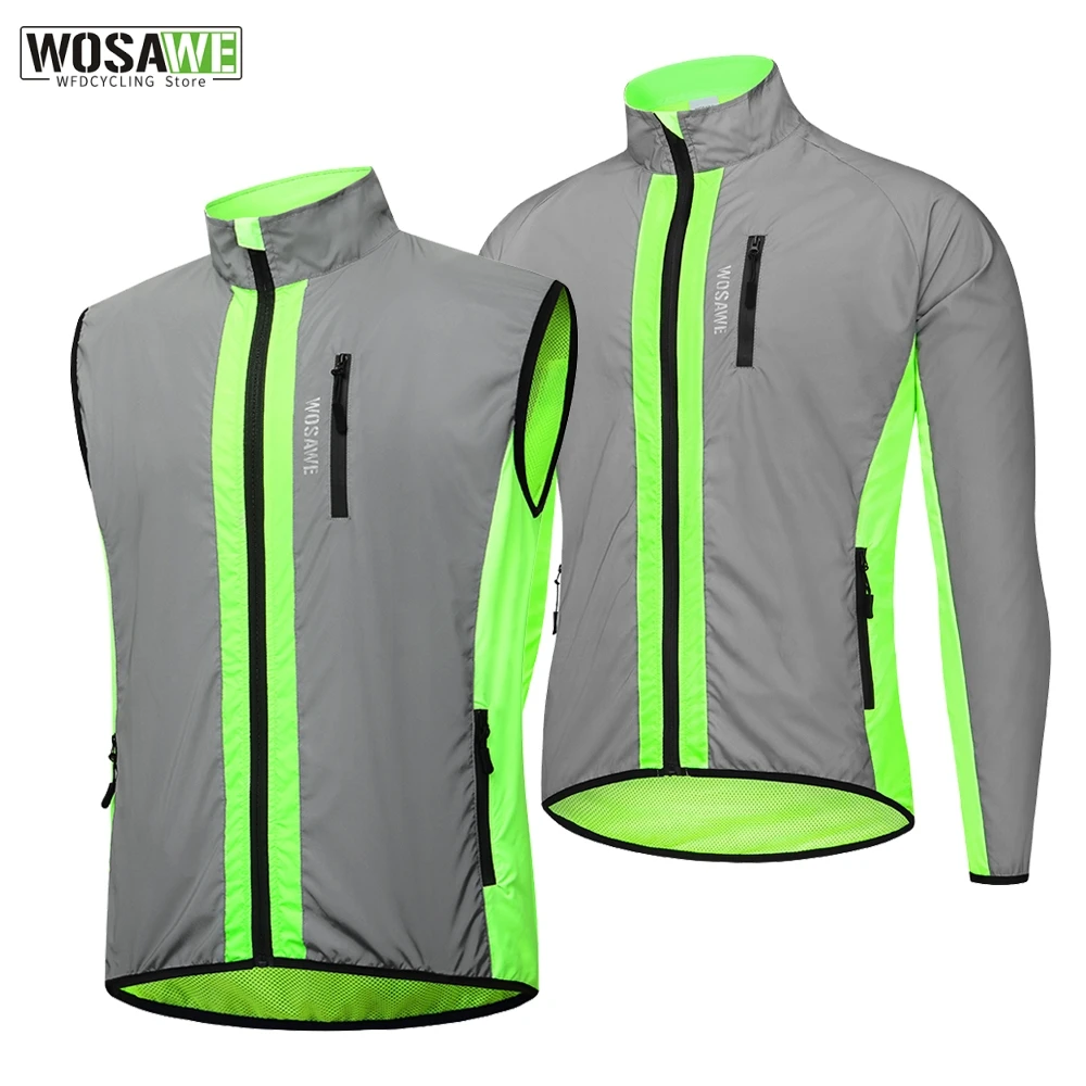 Wosawe Men's Windbreaker Cycling Jacket Reflective Vest Quick Dry Mesh