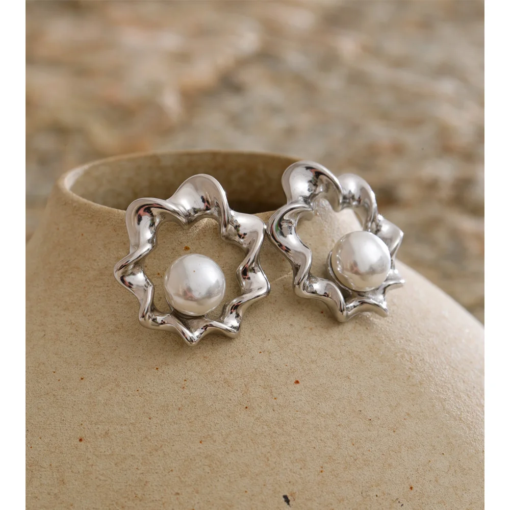 Yhpup Stainless Steel Simulated Pearls Earrings for Women Waterproof