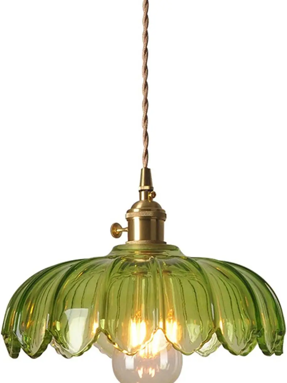 

Farmhouse Glass Lotus Pendant Lighting Industrial Vintage Loft Bar Ceiling Hanging Lamp E26 Brass Holder 1-Light