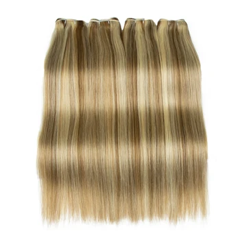 Honey Blonde P6/613 Highlight Brazilian Remy Straight Human Hair Weft Bundles 100g Natural Extensions Can Be Curled Versatile 1