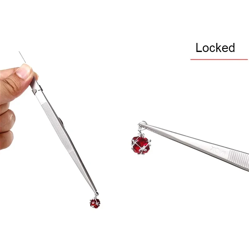 Gem Diamond Stone Tweezers Non-slip Stainless Steel Locking High Elasticity Jewelry Tweezer Anti-skid Tools With Groove
