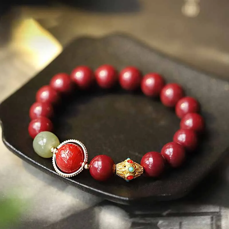 

Raw Ore Purple Gold Sand round Beads Heart Sutra Ornament Female Cinnabar Buddha Beads Bracelet