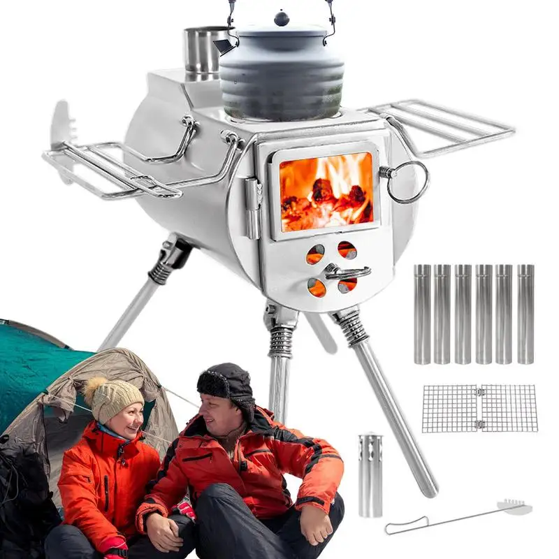 

Outdoor Camp Tent Firewood Stove Portable Wood Burning Stove For A Tent Multifunctional Firewood Burner With Detachable Chimney