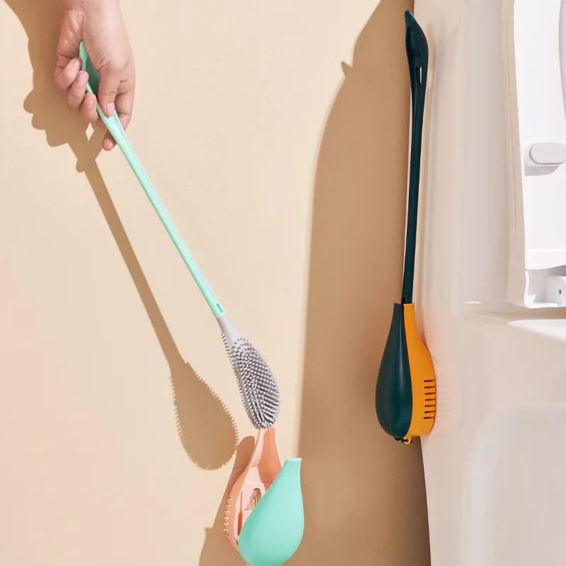 

Silicone Toilet Wash Brush With Holder Bathroom Accessories Sets Luxury Sanitary WC Brush Wall Hanging Toilet Bowl Cleaner Brush
