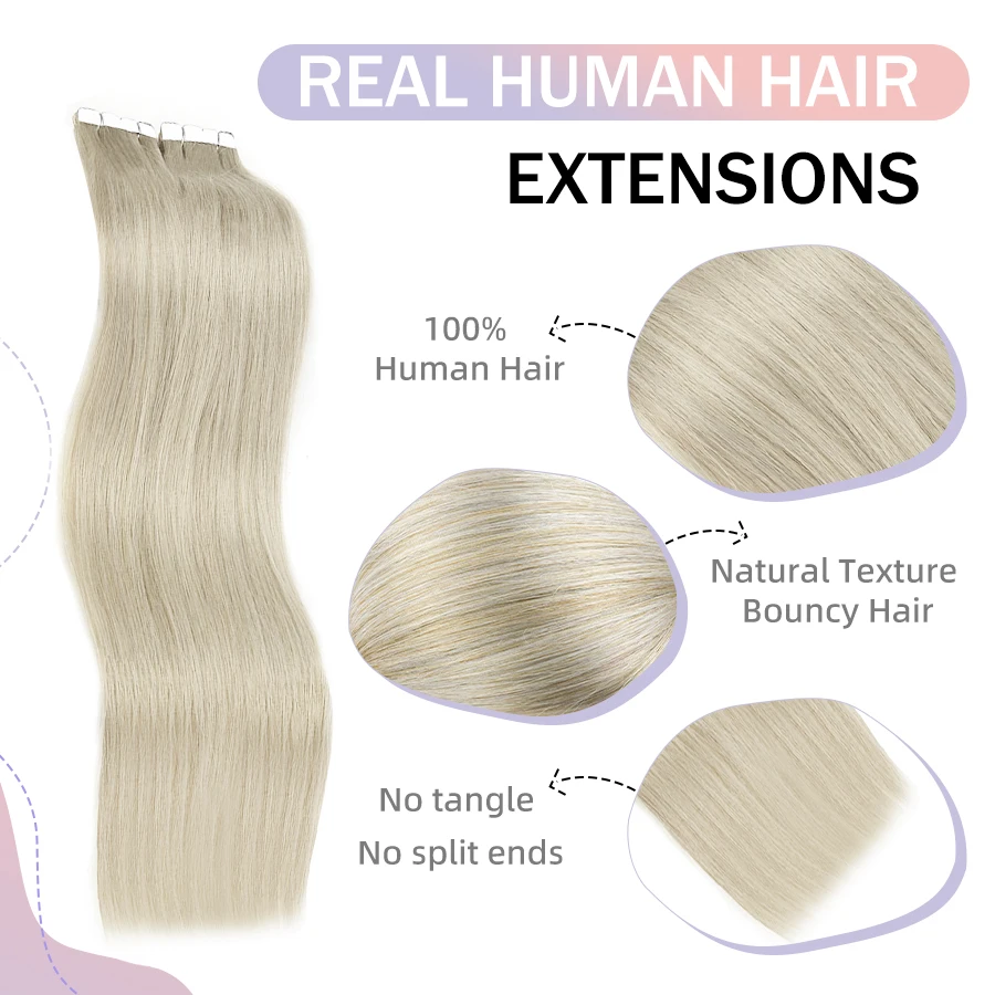AW Tape In Hair Extensions Human Hair 100% Real Natural Hair Seamless Invisible Skin Weft Tape ins For Women Balayage 10/20PCS 2