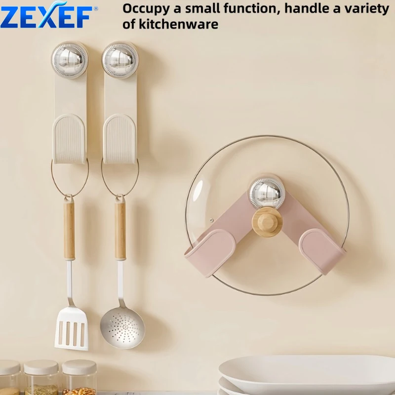Kitchen Rotating Suction Cup Pot Lid Rack Chopping Board Hanger Cutting Board Hooks Punching-free Wall Mounted Shelves