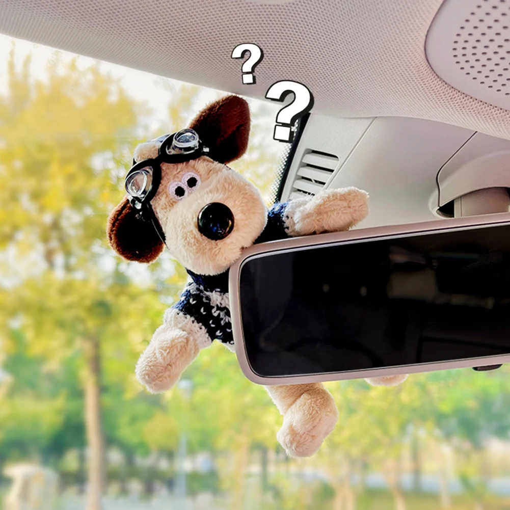 Cute Plush Glasses Puppy Dog Car Rearview Mirror Decoration Car Ornament Pendant Center Console Decoration Car Accessories