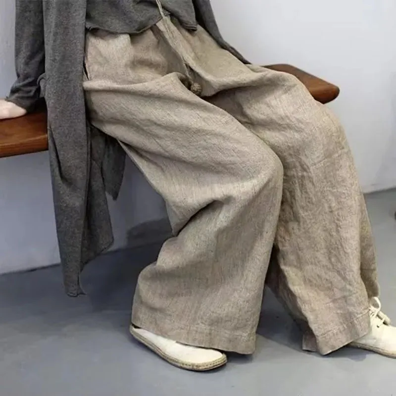 Oversize 7xl Cotton Linen Wide Leg Pants Casual Spring Summer Baggy Sweatpants Vintage High Waist Straight Trousers Korean women