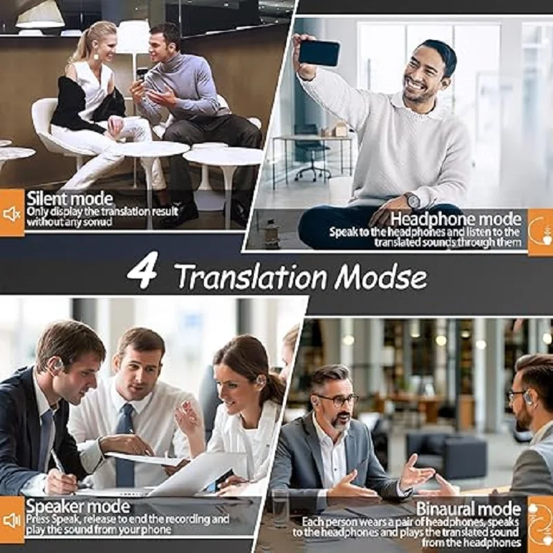 Wireless Translator Headset 144 Languages Real Time AI Translation Bluetooth Earphone Clip On Design for Worldwide Travel