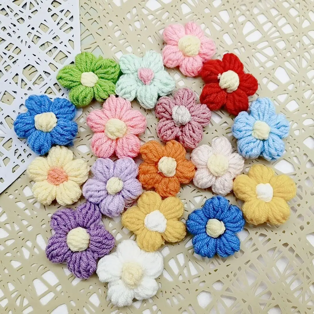 4.5cm Flower DIY Hand-knitted Puff Flower Milk Cotton Wool Hand Hook Flower Manual Clothing Accessory Shoes Hats Craft Supplies