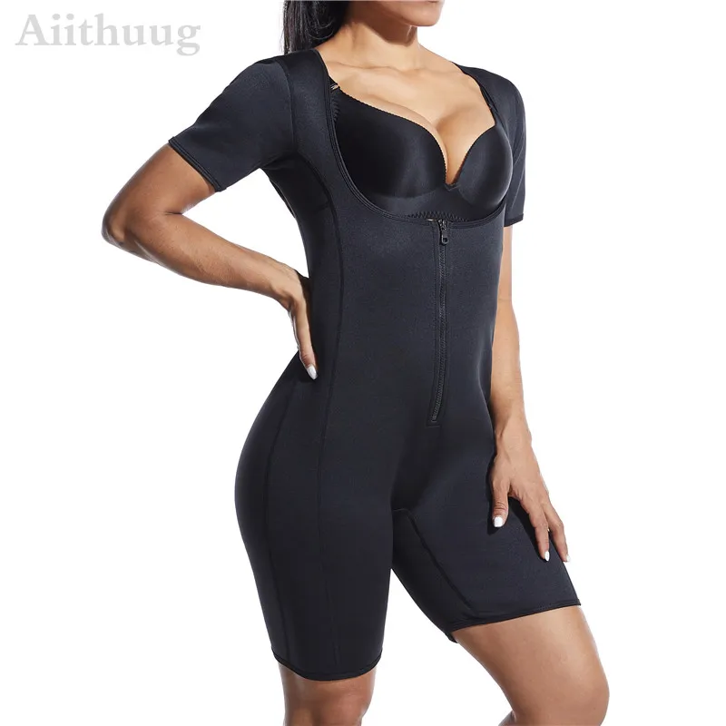 best shapewear for lower belly pooch Aiithuug Women's Sauna Suit Shapewear Weight Loss Corset Sweat Body Shaper Slimming Neoprene Short Sleeve Neoprene Bodysuit best shapewear
