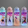 K-Pop: Demon Hunters Anime Character Water Cup Large Capacity Outdoor Portable Rope Drinking Bottle Gift for Boys and Girls