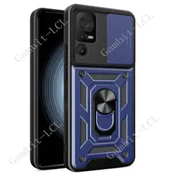 Enhanced Shockproof Metal Phone Case with Push-Window Lens Protection and Back Bracket for TCL 40 XL (Blue)