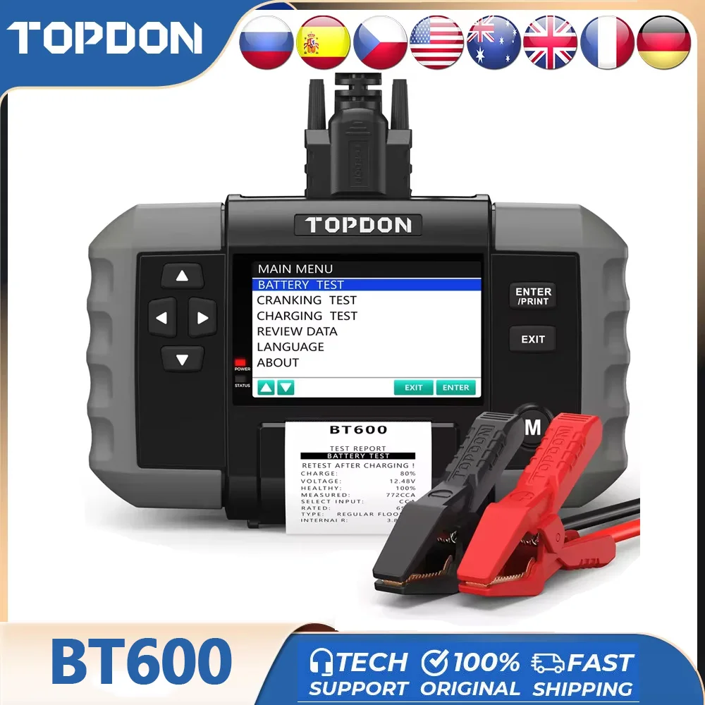 TOPDON-BT600 12V 24V 자동차 배터리 테스터, 납산 차량 분석기 내장..