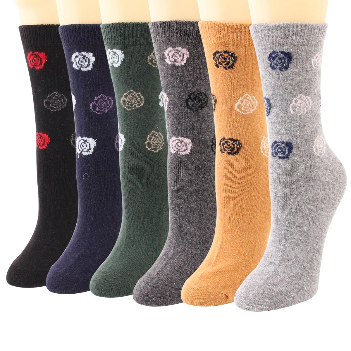 

3 Pairs Of Winter Thickened Warm Casual Jacquard Flower Women's Wool Socks Thick Medium Tube Socks