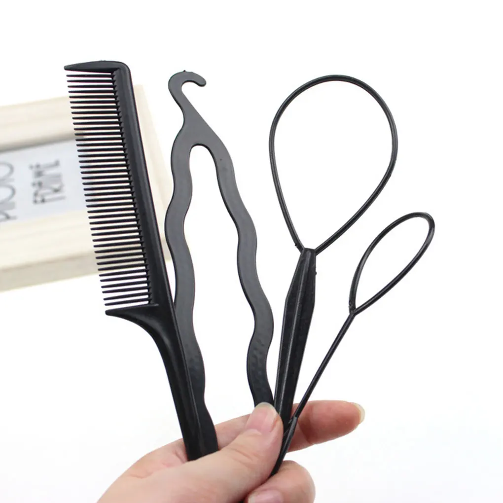 Four Pieces Plastic Pull Hair Needle Dish Hair Tools DIY Styling Accessories Sets Ponytail Maker