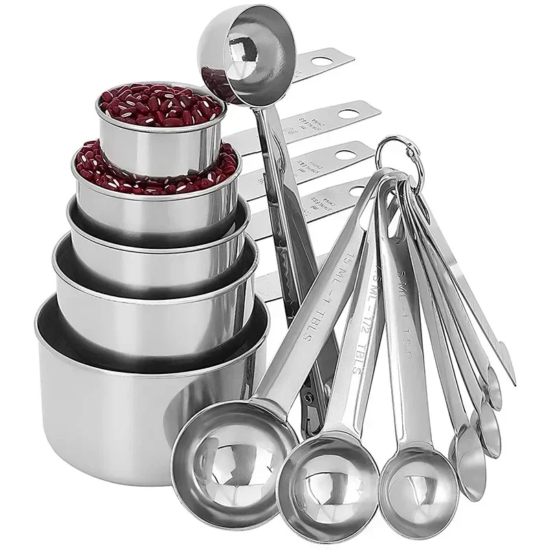 8/10/11Pcs Stainless Steel Measuring Cups and Spoons Coffee Powder Spoon Tablespoons Kitchen Baking Accessories Pastry Tools, measuring cup and spoon set