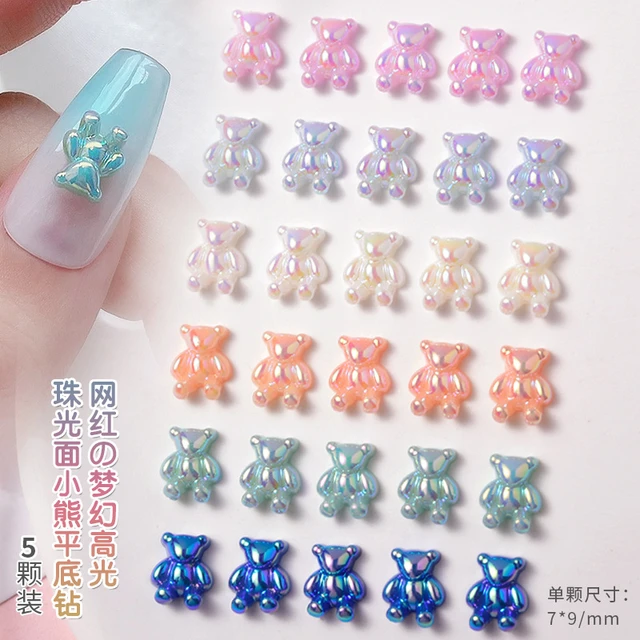 5pcs Flatback Bear Nail Rhinestones Pearl Aurora Resin 7*9mm Bear Nail Art  Charms 6Colors Catroon Teddy Bear Kawaii Accessories - AliExpress