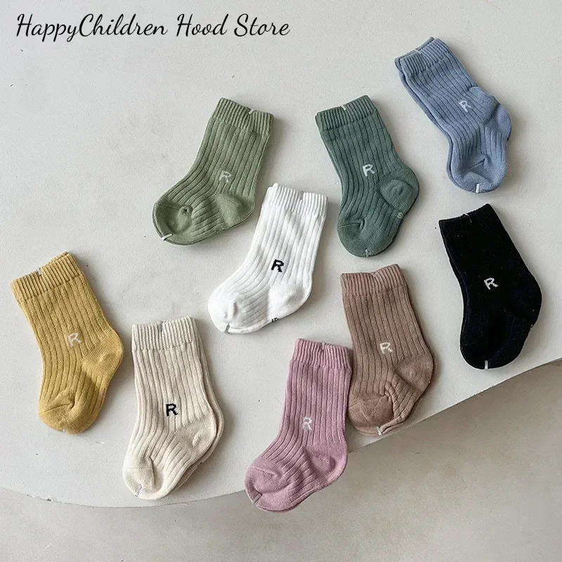 1 Pair Baby Socks Korean Style Solid Color Letter R Short Ankle Sock for Toddler Boy Girl Spring Summer Cotton Sock for Kids baby socks children socks ankle socks