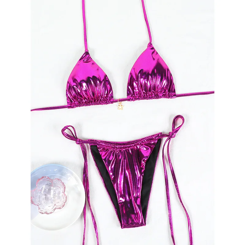 ビキニ [GLOSSYPAGE] 3pcs fairy see-through bikini mocha Sultry Summer Whipstitch Underwire Satin 2 Piece Bikini