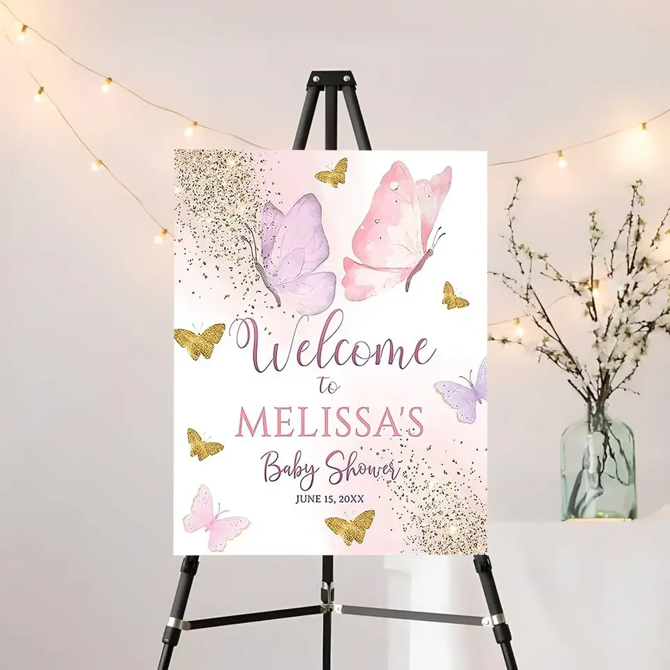Custom Wedding Welcome Sign Butterfly Baby Shower Welcome Sign Personalized  Pink Purple Wedding Birthday Party Direction Sign - AliExpress, image size:960x960
