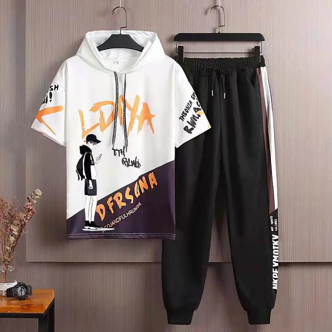 

Корейский модный спортивный костюм для мужчин, Повседневная Толстовка, футболка с коротким рукавом, спортивные штаны, спортивные костюмы, Мужская одежда, укороченная Толстовка