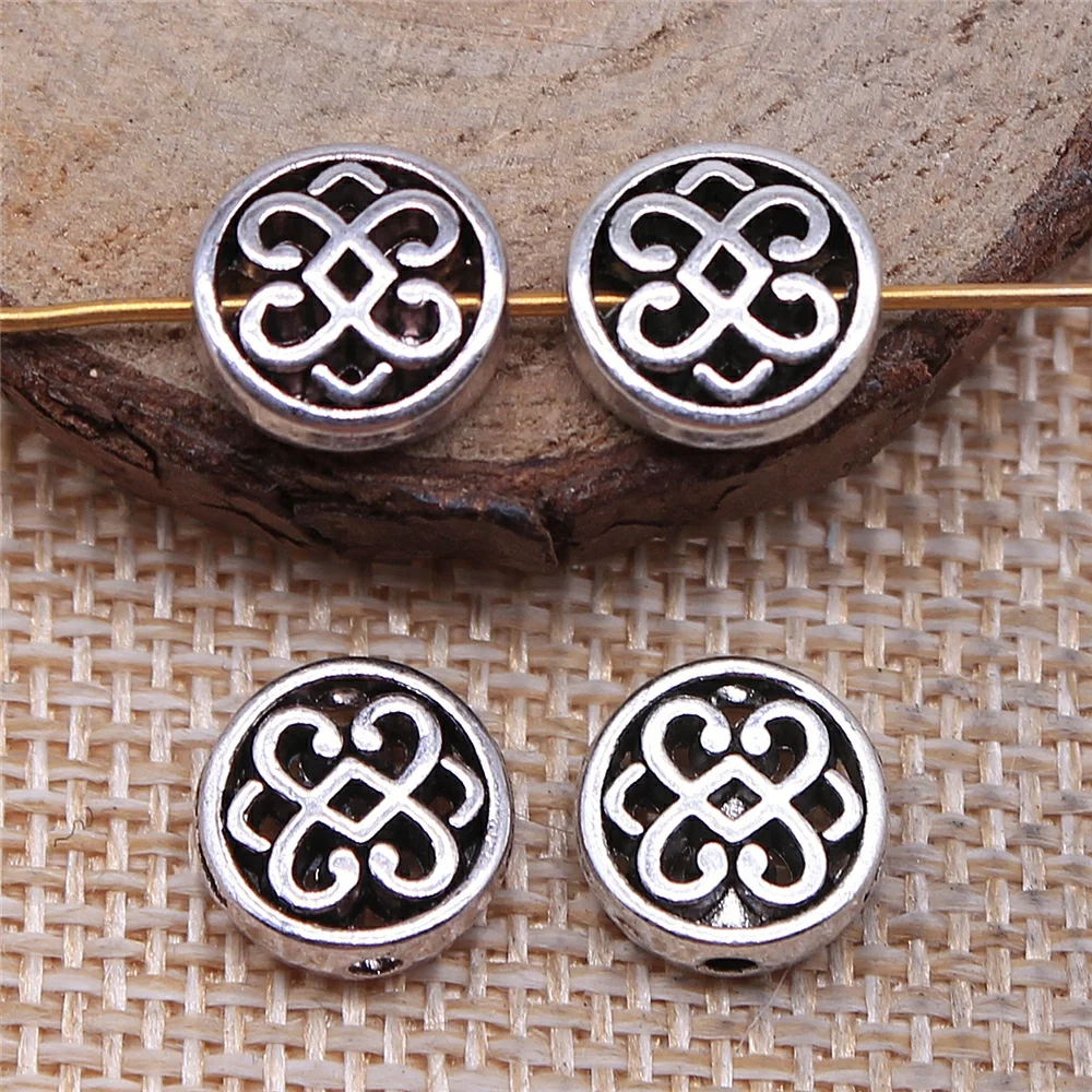 WYSIWYG 10pcs 10x10mm 라운드 꽃 스페이서 비즈 골동품 실버 컬러 루즈 비즈 쥬얼리 만들기 팔찌 DIY 수제 공예
