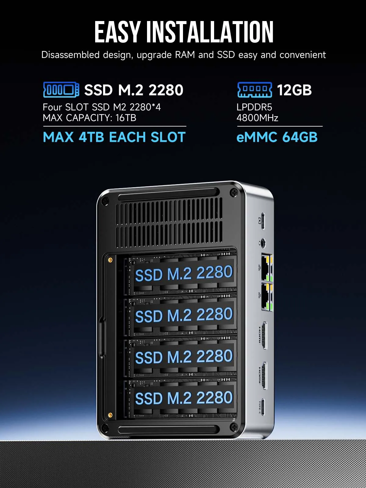 GMKtec G9 4 Bay Mini PC Intel N150 LPDDR5 12GB 64GB eMMC Ubuntu SSD NVMe*4 Win11 Pro WiFi6 BT5.2 Desktop Mass Storage Computer 4
